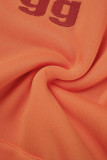 Arancione Casual Lettera Basic Collo con cappuccio Manica lunga Due pezzi