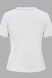 Blå Casual Character Print Bokstaven O-hals T-shirts