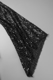 Black Sexy Work Elegant Solid Sequins Mesh V Neck Regular Jumpsuits