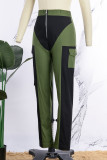 Pantaloni patchwork con altoparlante a vita alta skinny a contrasto casual verde patchwork