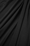 Черные сексуальные уличные элегантные однотонные платья с высоким вырезом и V-образным вырезом