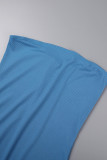 Синий сексуальный повседневный однотонный обтягивающий комбинезон с открытой спиной и без бретелек