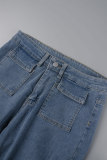 Jeans jeans skinny azul claro liso casual vazado com miçangas cintura média