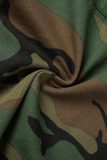 Grön Casual Camouflage Print Patchwork Asymmetrisk Skjortkrage Toppar