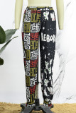 Calças casuais estampadas patchwork regular cintura alta lápis com estampa completa