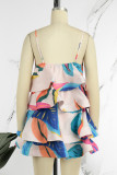 Pink Sexy Casual Print Patchwork Backless Spaghetti Strap Cake Skirt Dresses