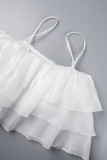 Cream White Sexy Casual Solid Patchwork Backless Spaghetti Strap Sleeveless Two Pieces