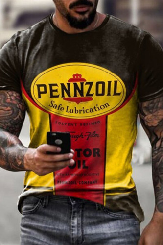 T-shirt gialla da uomo con stampa a olio vintage Motor Pennzoil
