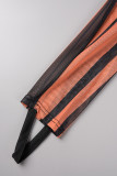 Kaki Casual Street Sportswear Striped See-through Skinny Mid Waist Pencil Positioning Print Bottoms