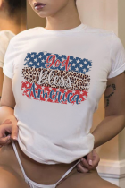 Camisetas con cuello en O de letras de patchwork con estampado diario de ropa deportiva blanca