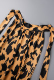 Leopard Print Casual Print Bandage Backless Halter Regular Jumpsuits