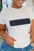T-shirts blancs décontractés à imprimé de lettres patchwork