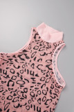 Grönt sexigt tryck Genomskinliga klänningar med turtleneck ärmlösa