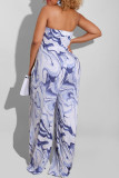 Koffie Sexy Casual Print Backless Strapless Regular Jumpsuits