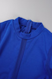 Blå Sexig Solid Patchwork Genomskinliga O-hals Jumpsuits