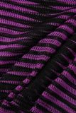 Purple Sexy Street Party Striped Patchwork Metal Accessories Decoration Backless Halter One Step Skirt Dresses