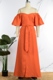オレンジのセクシーなカジュアルな甘い固体小帯高開口部オフショルダー不規則なドレスドレス (ベルト付き)