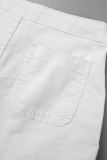Shorts jeans lisos de trabalho casual branco com botões de bolso regulares
