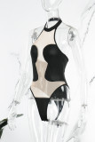 Weiße sexy Street Solid durchsichtige rückenfreie Neckholder-Skinny-Bodys
