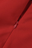 Röda Casual Solid Patchwork V-hals Kortärmad Klänning Klänningar