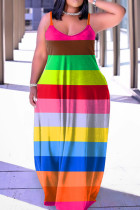 Многоцветное сексуальное повседневное длинное платье с принтом и открытой спиной на тонких бретельках