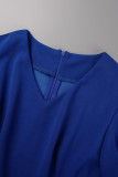 Vestidos de manga curta azul casual patchwork sólido com decote em V