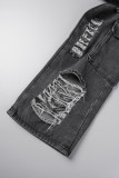 Jeans in denim regolari a vita alta strappati casual neri