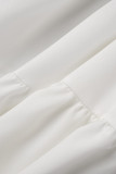 Branco casual sólido básico gola redonda manga longa duas peças