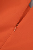 Orange Sexig Casual Söt Solid Frenulum Hög öppning från axeln Oregelbundna klänningar (med skärp)