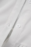 Bianco casual tinta unita basic colletto rovesciato manica lunga due pezzi