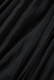 Vestidos pretos casuais sólidos patchwork manga curta com decote em V