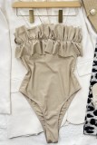 Khaki Sexy Casual Solid Patchwork Backless Swimwears (With Paddings)