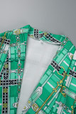 Capispalla con bottoni stampati eleganti da lavoro casual verde (con cintura)