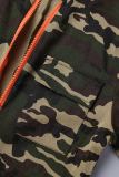 Camouflage Casual Camouflage Print Patchwork Zipper Collar Regular Jumpsuits