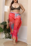 Black Casual Solid Tie Dye Patchwork See-through Plus Size 