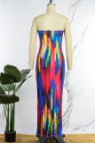 Multicolor Sexy Print Backless Slit Strapless Long Dress Dresses