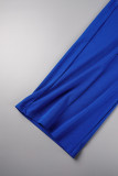 ブルーのセクシーなソリッドパッチワークシースルーOネックジャンプスーツ