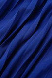 Blaue, lässige, solide Patchwork-Kleider mit V-Ausschnitt und kurzen Ärmeln