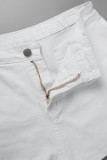 Pantalones cortos de mezclilla regular con botones de bolsillo sólidos casuales de trabajo en la calle blanco