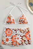 Multicolor Sexy Floral Print Bandage Backless Two Pieces Bikini Sets Swimwears (With Paddings)