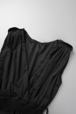Svarta Casual Solid Patchwork O-hals vanliga Jumpsuits