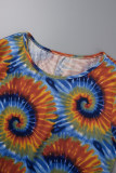 Kleur Casual Print Basic O-hals jurk met korte mouwen