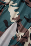 Lichtgele sexy casual street camouflage print patchwork zak gleuf O-hals korte mouw twee stukken