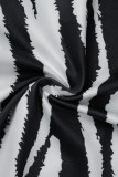 Zwart-wit casual print patchwork V-hals korte mouw tweedelig