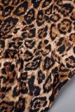 Stampa leopardata Celebrità di strada sexy Stampa animalier Frenulo Fessura senza spalline Cinturino per spaghetti Abiti irregolari