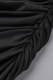 Jupes en denim skinny taille haute à contraste uni décontracté noir