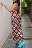 Vestidos de falda de un solo paso con correa de espagueti con diseño de correa de retazos a cuadros de calle multicolor