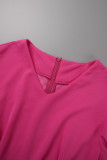Vestidos roxos casuais sólidos patchwork manga curta com decote em V