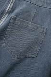 Синий сексуальный повседневный уличный сплошной рваный карман с открытой спиной без бретелек без рукавов обычные джинсовые комбинезоны