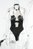 White Sexy Street Solid See-through Backless Halter Skinny Bodysuits